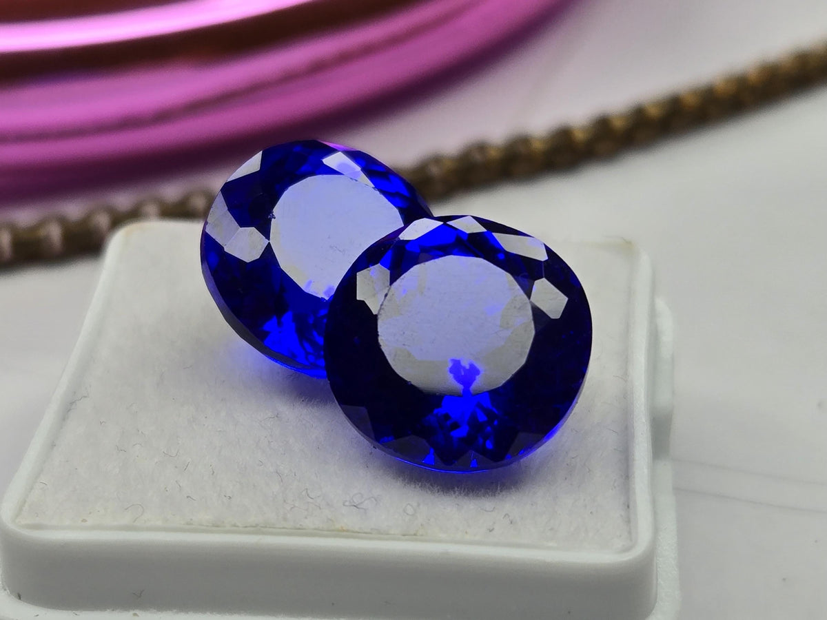 Certified Natural Royal Blue Sapphire 13–14 Ct Round Cut Matching Pair Loose Gemstones for Earrings, Rings & Jewelry Making