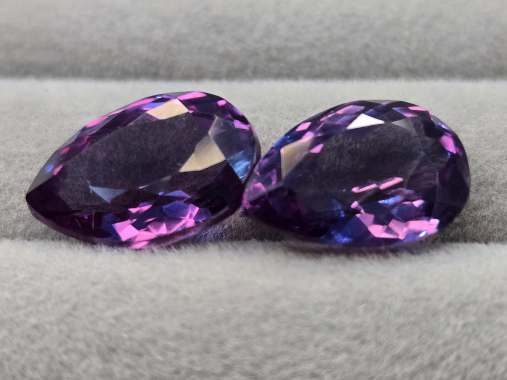 Pear Cut Alexandrite Gemstone Pair, 15+ Carat Color Change