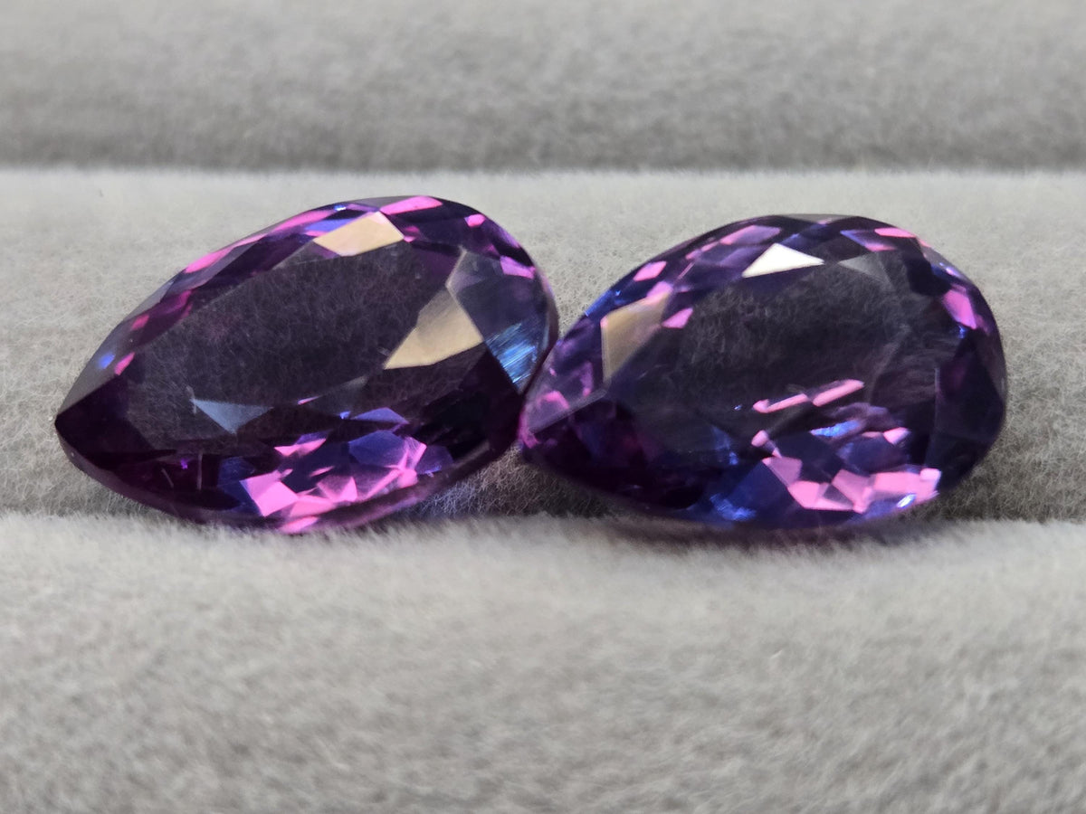 Pear Cut Alexandrite Gemstone Pair, 15+ Carat Color Change