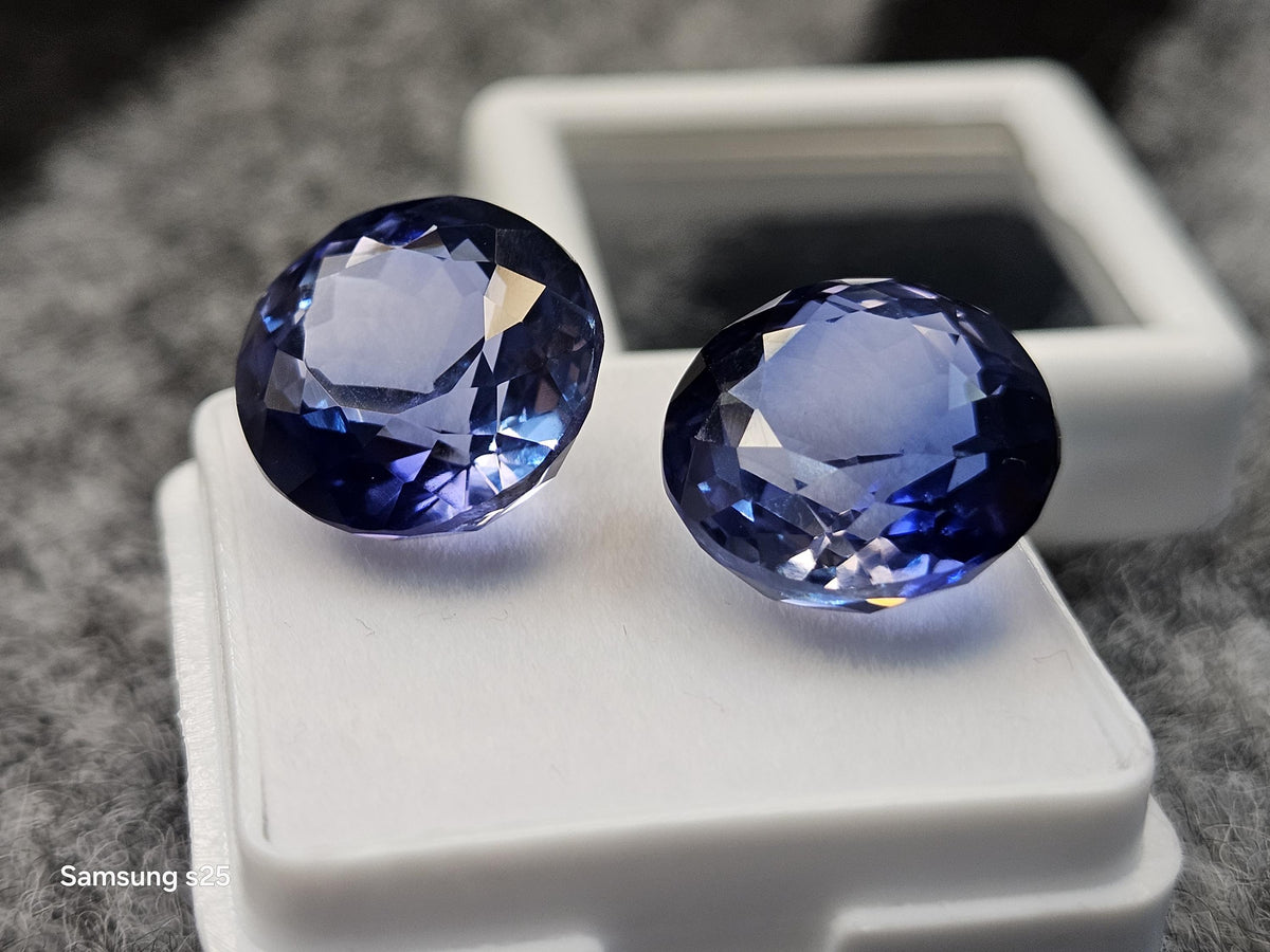 Pair of 21+ Ct Round Cut Blue Tanzanite Gemstones, Tanzania Origin