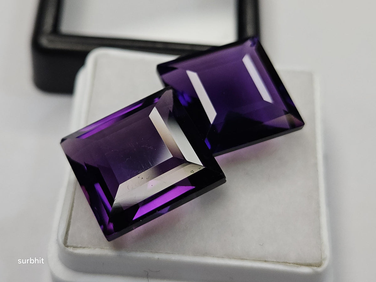 Lab Created Amethyst Princess Cut Gemstones Pair, Purple Loose Stone for Jewelry Making