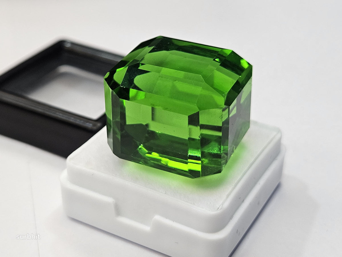 Cube Cut Green Topaz Gemstone, Lab Created, 72-74 Carats