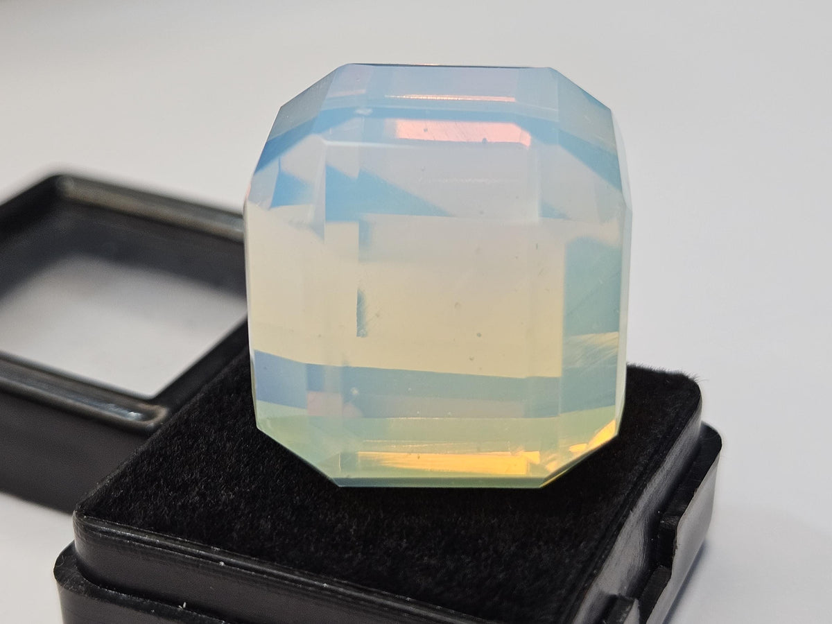 Lab Created Fire Opal Gemstone: 78+ Carat Cube Cut Welo Opal