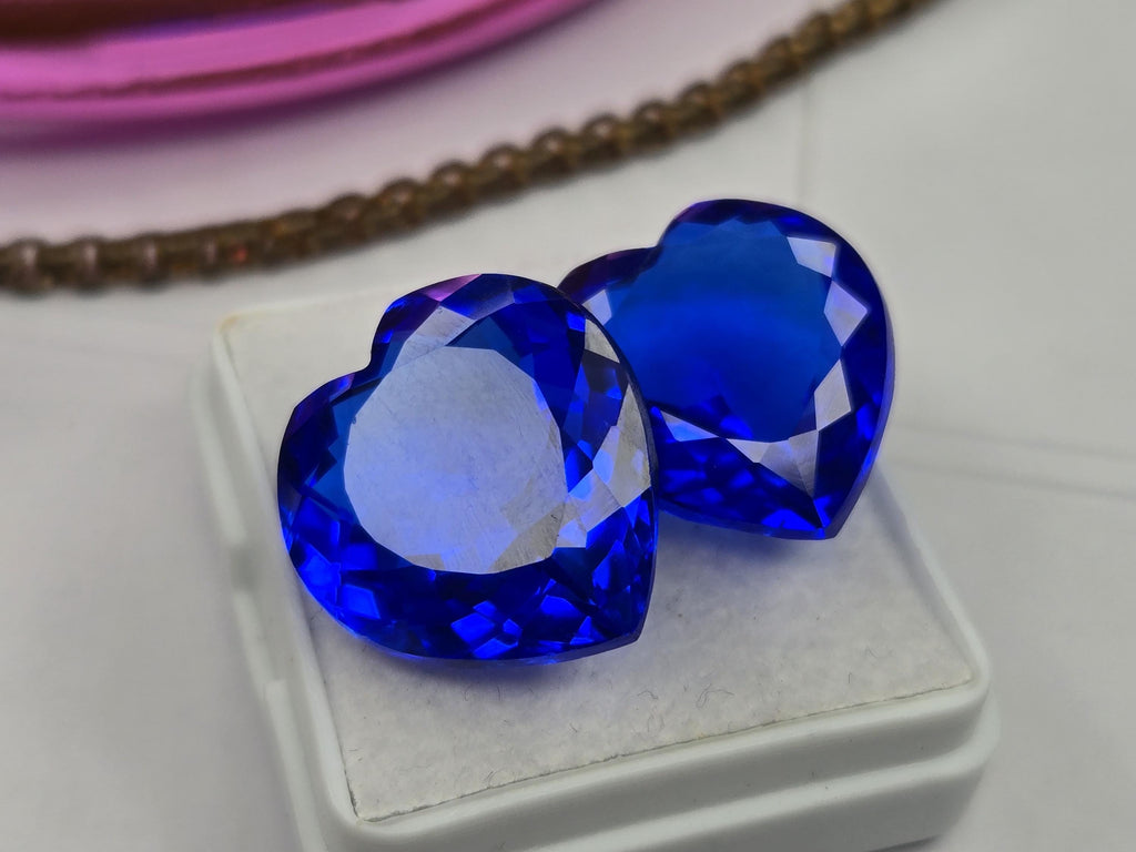 Certified Natural Royal Blue Sapphire 30+ Ct Heart Cut Matching Pair Loose Gemstones for Earrings, Rings & Jewelry Making