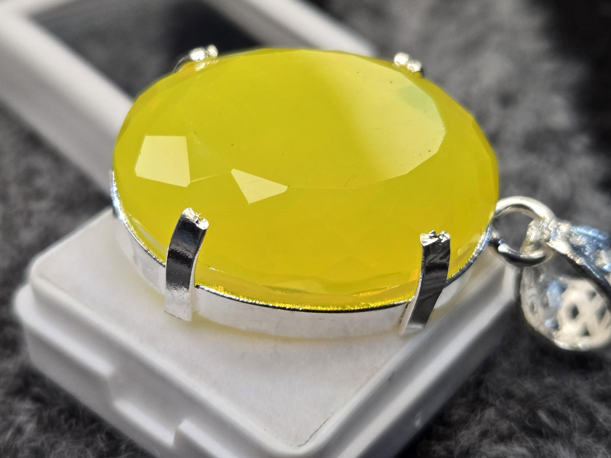 Yellow Opal Locket Pendant, Oval Cut Gemstone, 75-78 Ct Lab Created