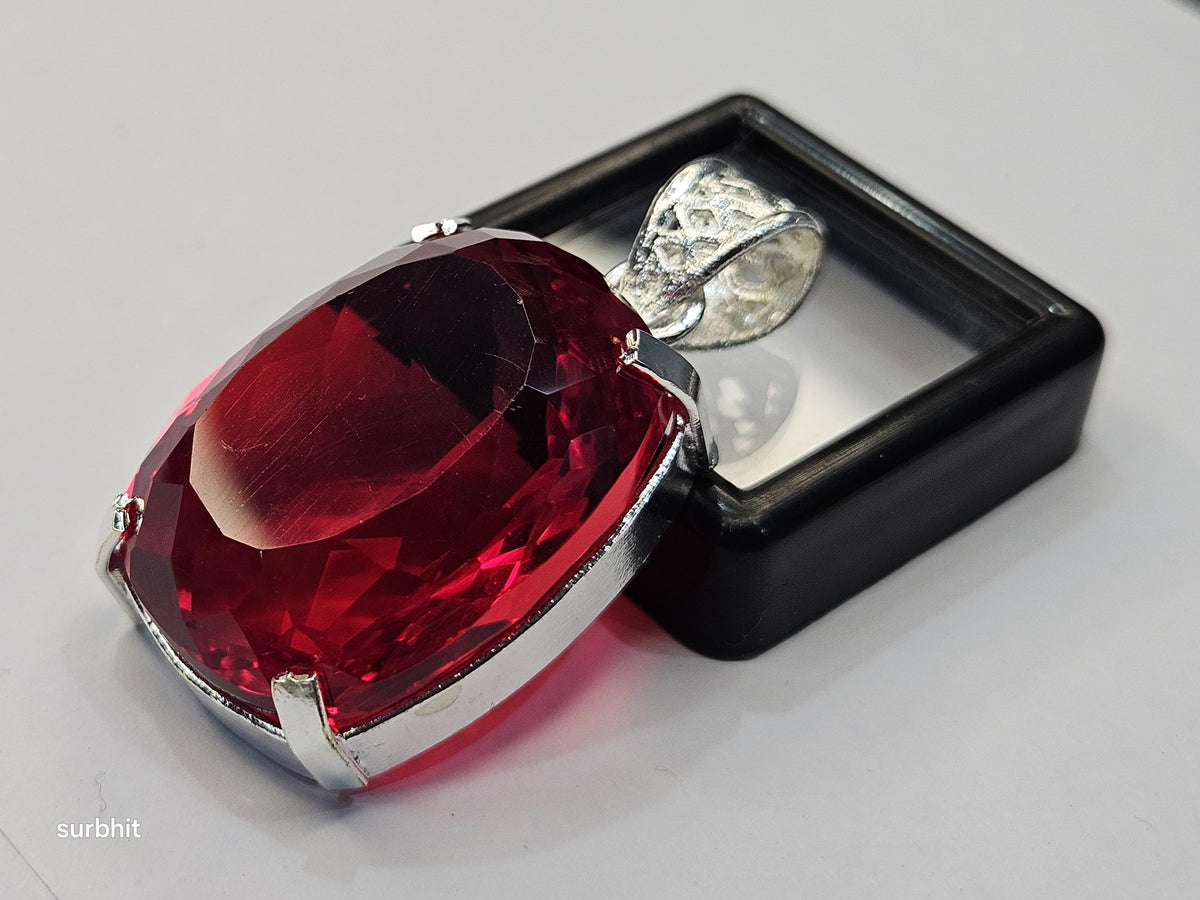 Red Topaz Locket Pendant, Lab-Created Cushion Cut 77+ ct Gemstone