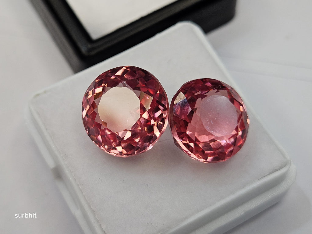 Padparadscha Sapphire Pair, 18-20 Ct Round Cut Loose Gemstones