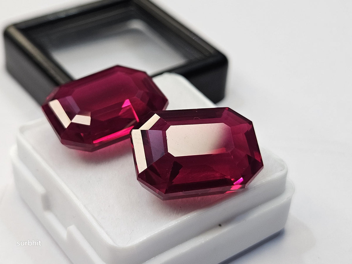 Emerald Cut Red Ruby Pair, Mozambique Gemstones (30+ Ct Total)