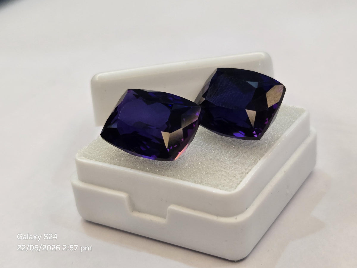 Certified Blue Tanzanite Gemstones, 26-27 Ct Cushion Cut Matching Pair for Jewelry Making