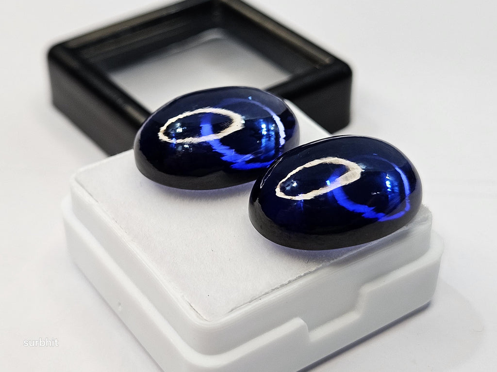 Lab Created Blue Iolite Oval Cabochon Pair (35+ Carats) for Jewelry Making
