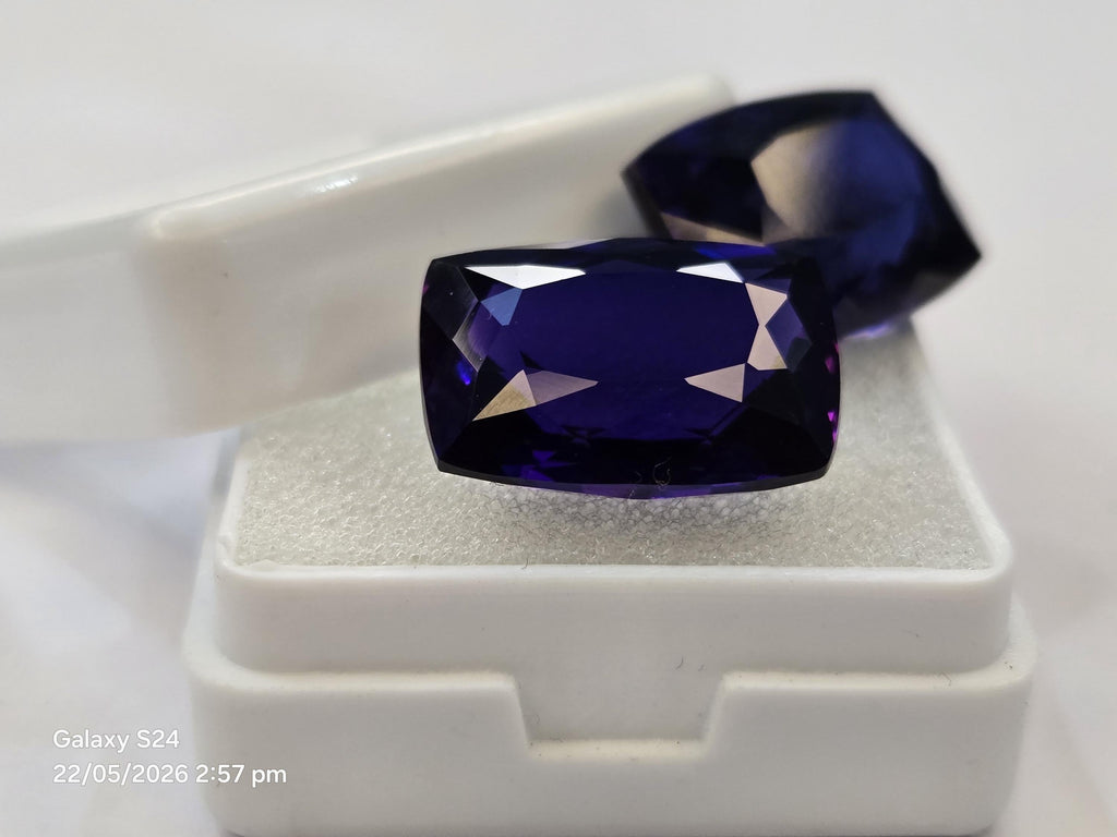 Certified Blue Tanzanite Gemstones, 26-27 Ct Cushion Cut Matching Pair for Jewelry Making