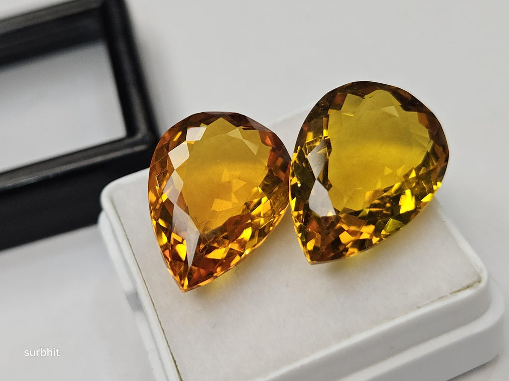 Certified Pear Cut Yellow Citrine Gemstones – 18-19 Ct Loose Pair for Jewelry