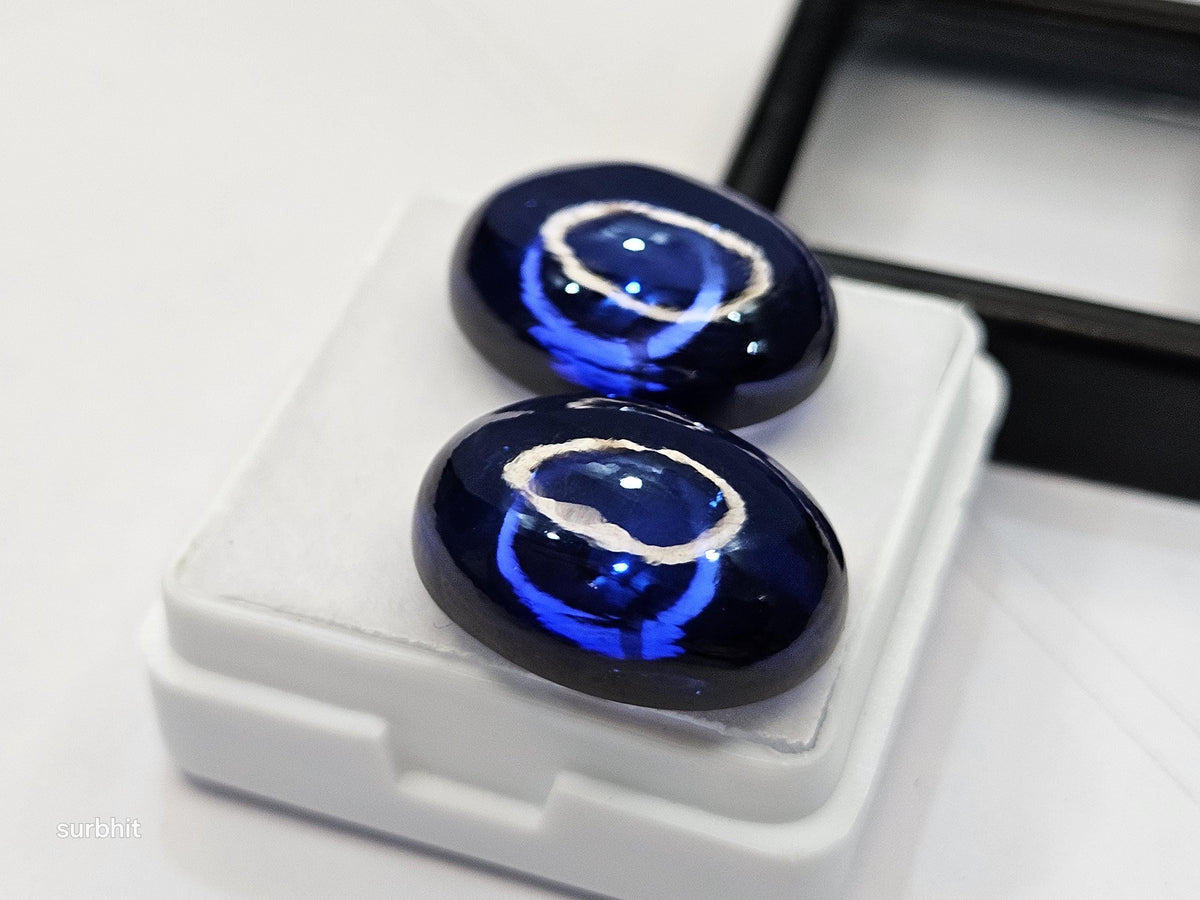 Lab Created Blue Iolite Oval Cabochon Pair (35+ Carats) for Jewelry Making
