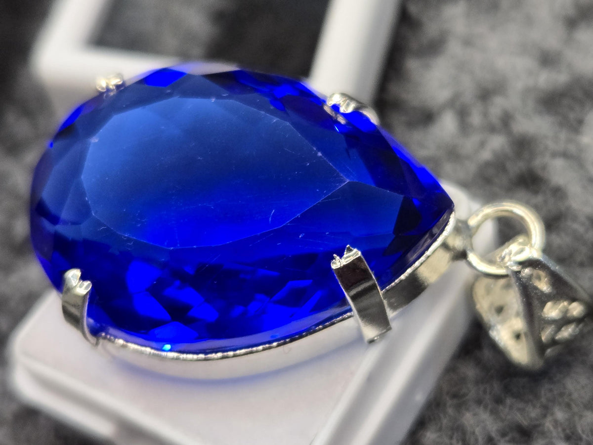 Blue Topaz Pear Cut Pendant, 70-74 Ct Brazilian Gemstone Locket