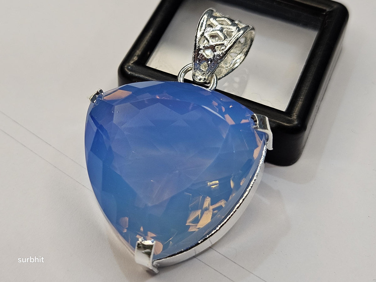 Lab-Created Blue Opal Locket Pendant, 66-67 ct Trillion Cut Gemstone