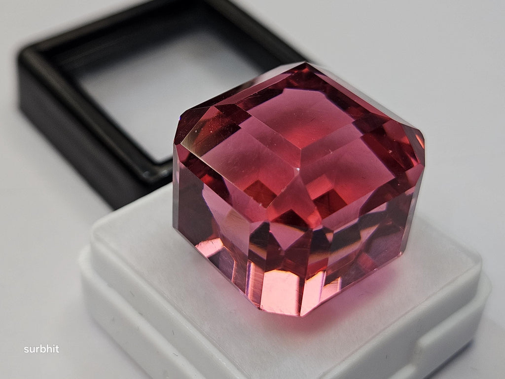 Pink Topaz Cube Cut Gemstone, 65-66 Cts Loose Stone