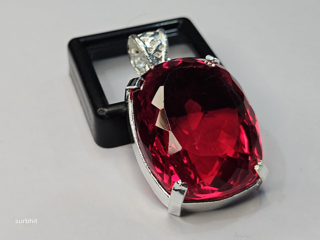 Red Topaz Locket Pendant, Lab-Created Cushion Cut 77+ ct Gemstone