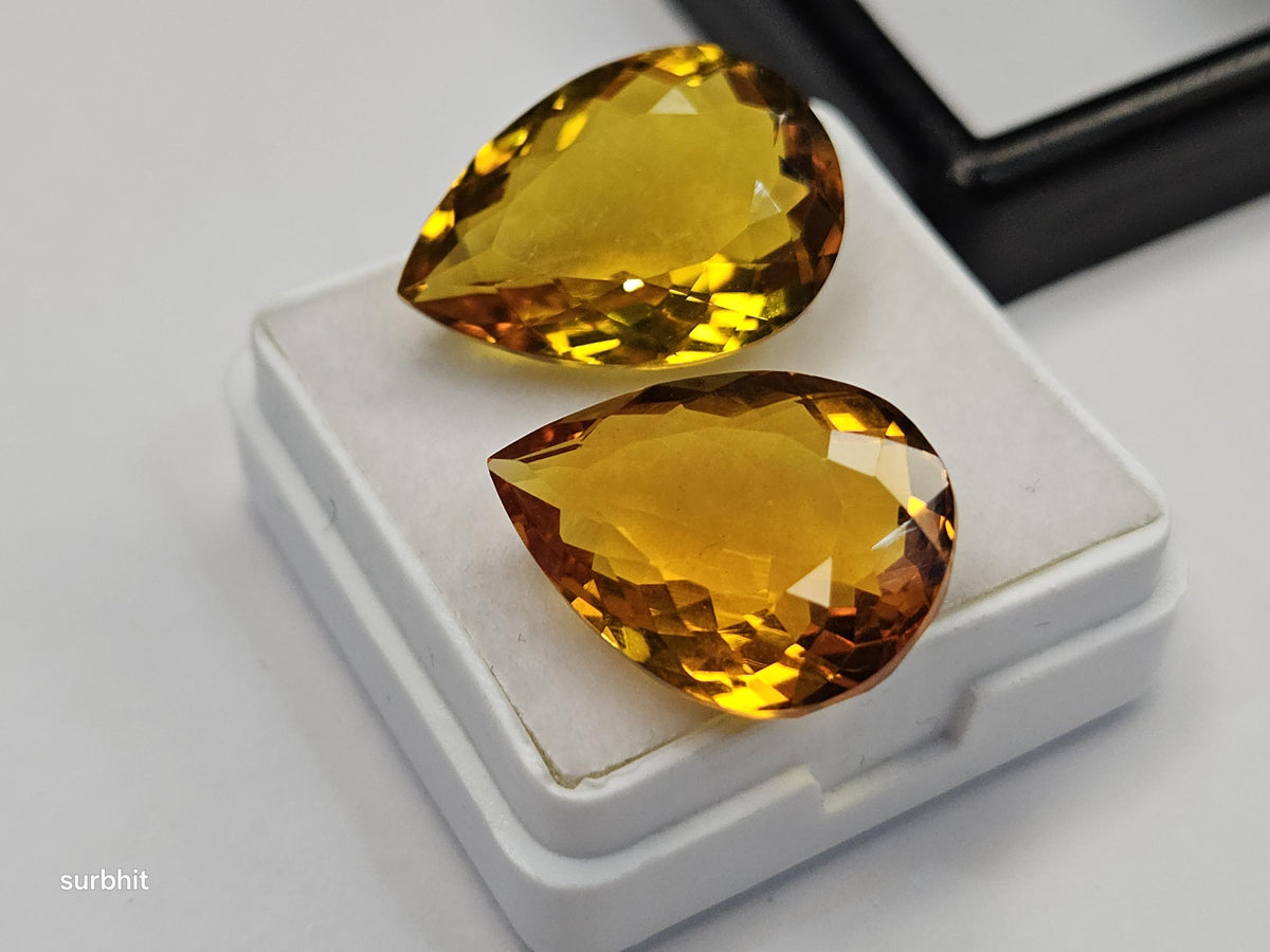Certified Pear Cut Yellow Citrine Gemstones – 18-19 Ct Loose Pair for Jewelry