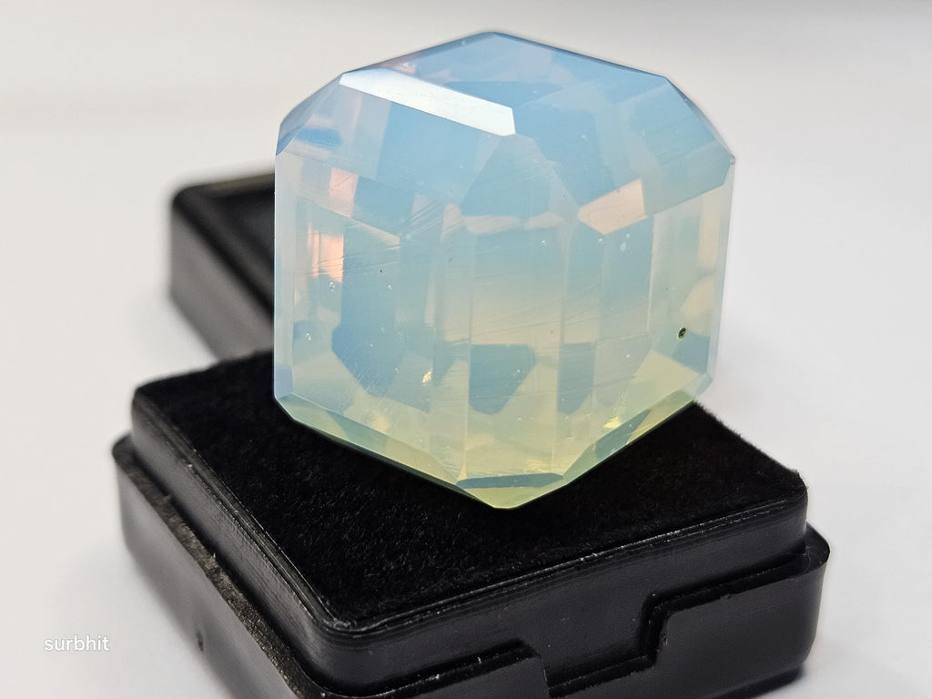 Lab Created Fire Opal Gemstone: 78+ Carat Cube Cut Welo Opal