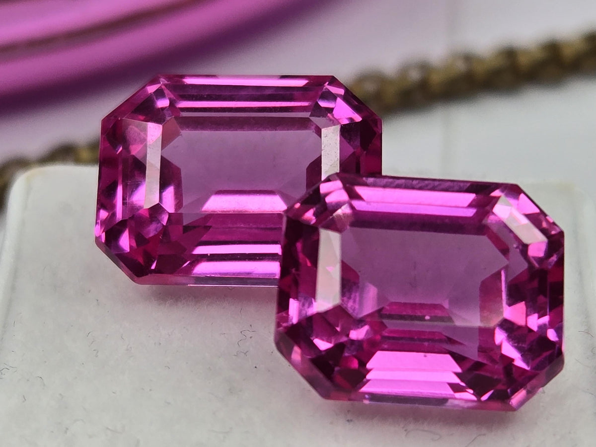 Certified Natural Light Pink Sapphire 15–16 Ct Emerald Cut Matching Pair Loose Gemstones for Earrings, Rings & Jewelry Making