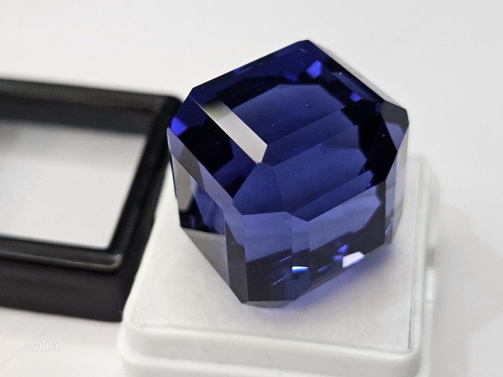 Blue Tanzanite Cube Cut Gemstone, 65 ct Faceted Stone