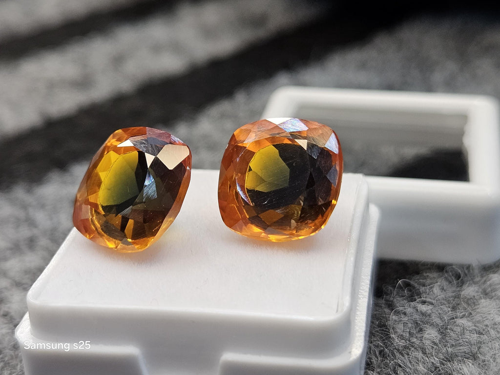 Pitambari Bi-Color  Sapphire Pair, Cushion Cut, 26-28 ct, Sri Lanka Origin