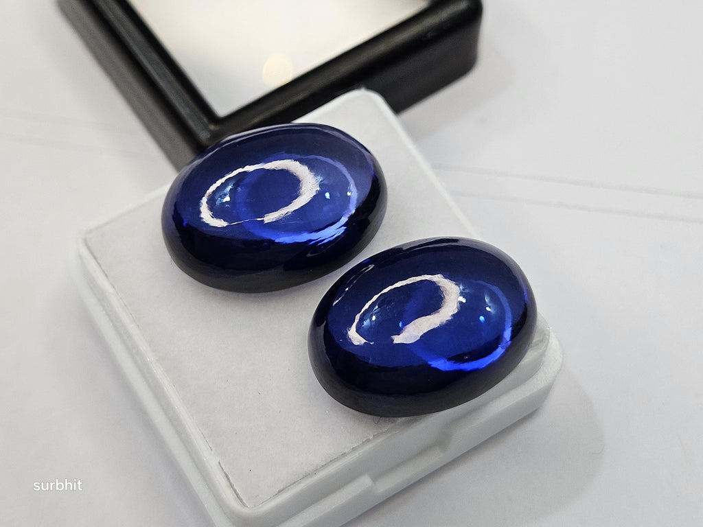 Lab Created Blue Iolite Oval Cabochon Pair (35+ Carats) for Jewelry Making