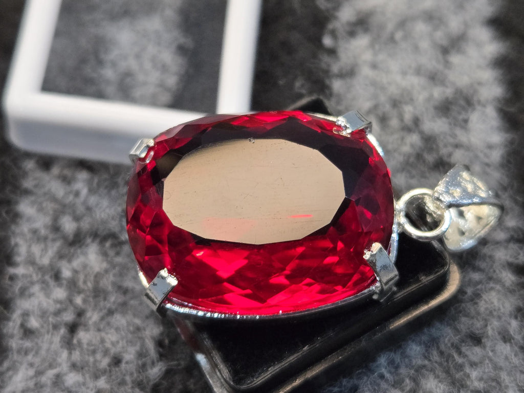 Red Topaz Pendant, 77-78 Ct Cushion Cut Gemstone Lab-Created
