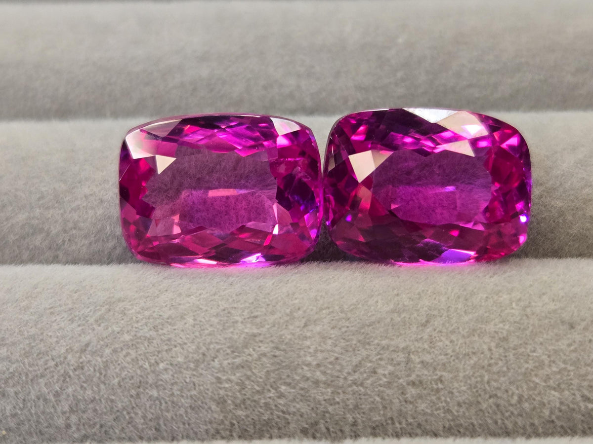 Dark Pink Sapphire Pair, Cushion Cut 26-27 Ct Loose Gemstones