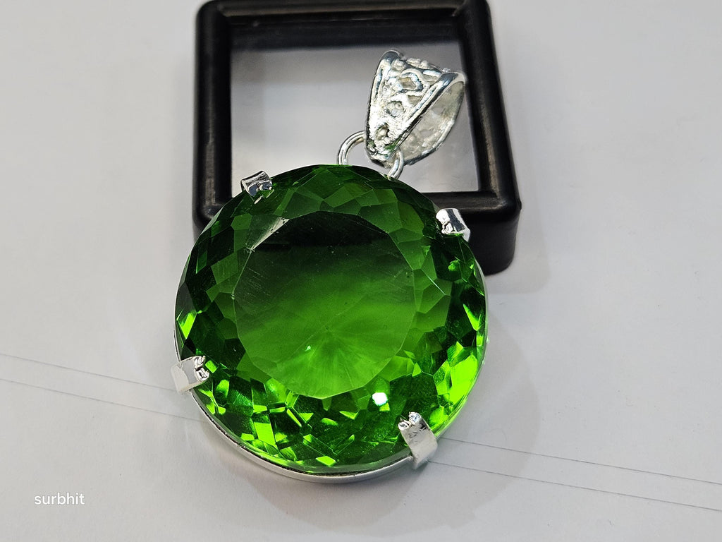 Lab-Created Green Topaz Pendant, Round Cut (80-81 Ct) Certified