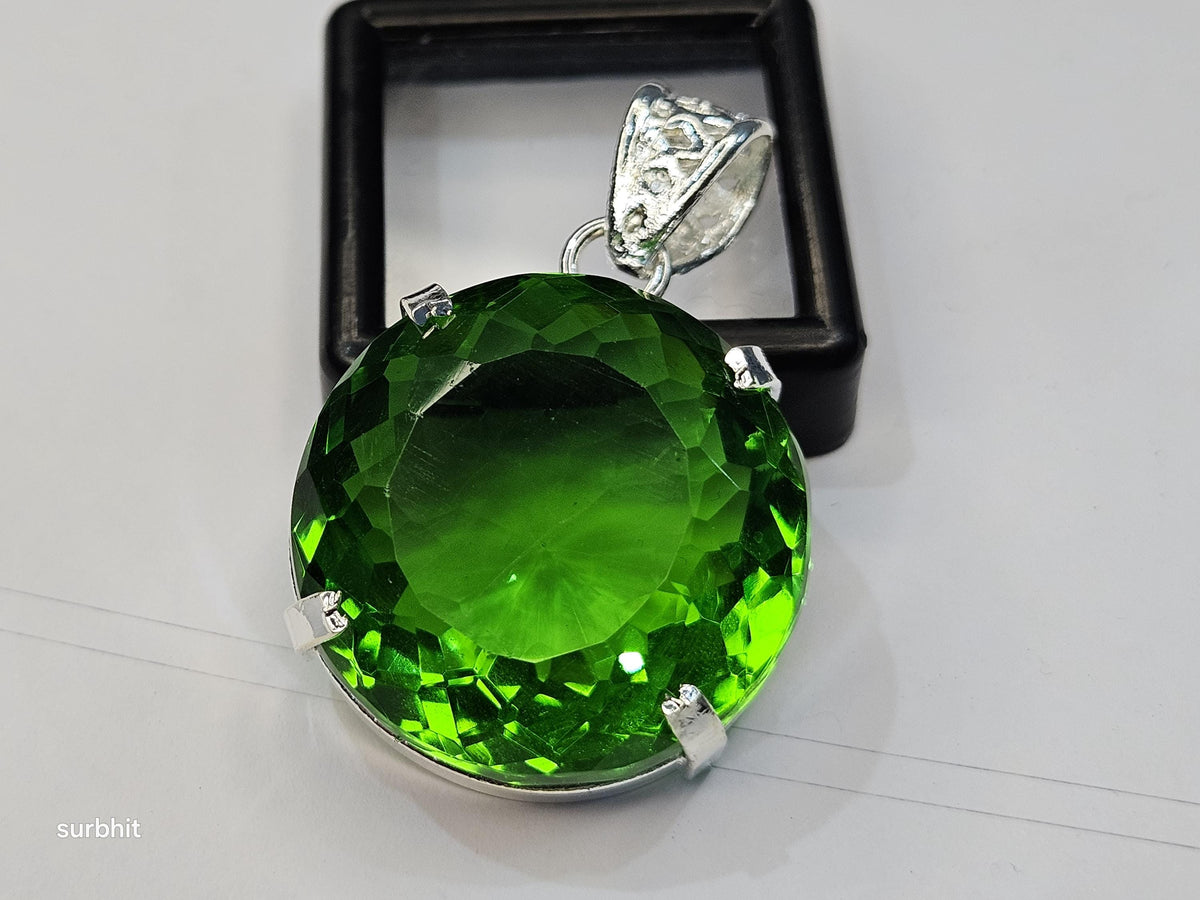 Lab-Created Green Topaz Pendant, Round Cut (80-81 Ct) Certified