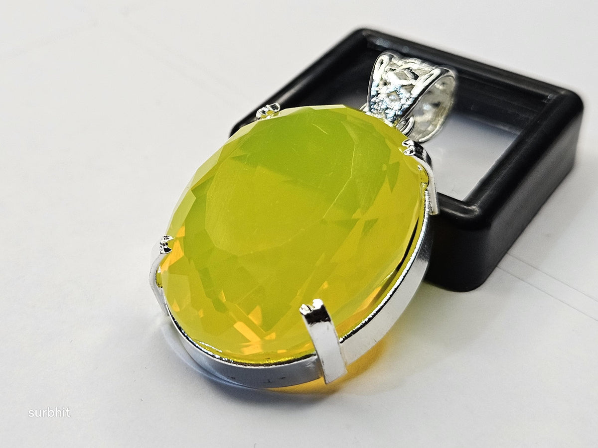 Yellow Opal Locket Pendant, Oval Cut Gemstone, Statement Necklace, Brazil Origin