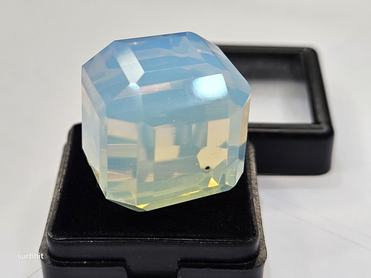 Lab Created Fire Opal Gemstone: 78+ Carat Cube Cut Welo Opal