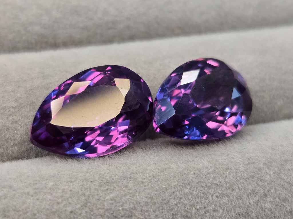 Pear Cut Alexandrite Gemstone Pair, 15+ Carat Color Change