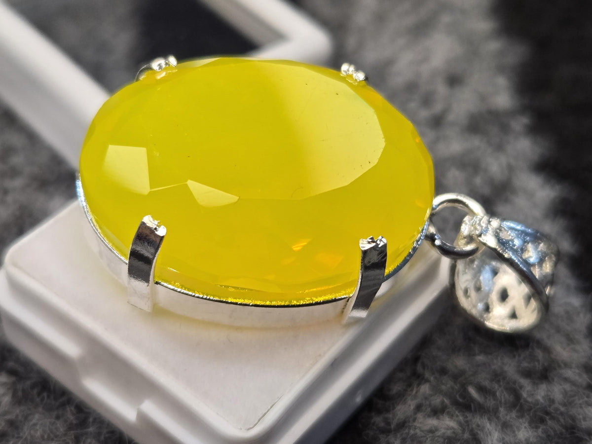 Yellow Opal Locket Pendant, Oval Cut Gemstone, 75-78 Ct Lab Created