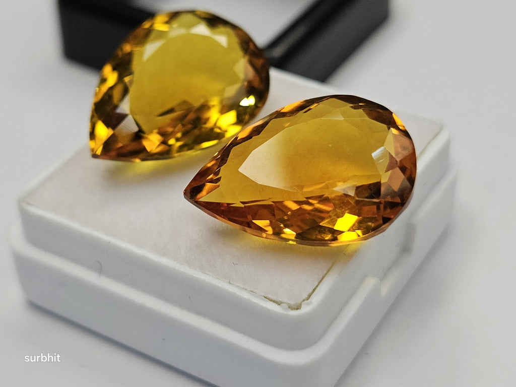 Certified Pear Cut Yellow Citrine Gemstones – 18-19 Ct Loose Pair for Jewelry