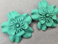 Matte Teal 3D Layered Flower Statement Earrings, Oversized Turquoise Bloom Studs