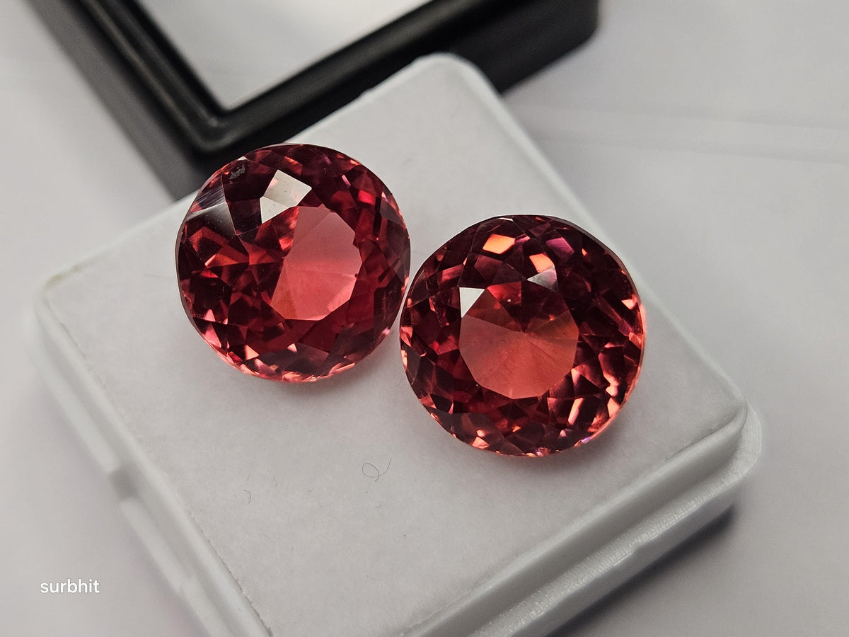 Padparadscha Sapphire Pair, 18 Ct Round Cut Loose Gemstones