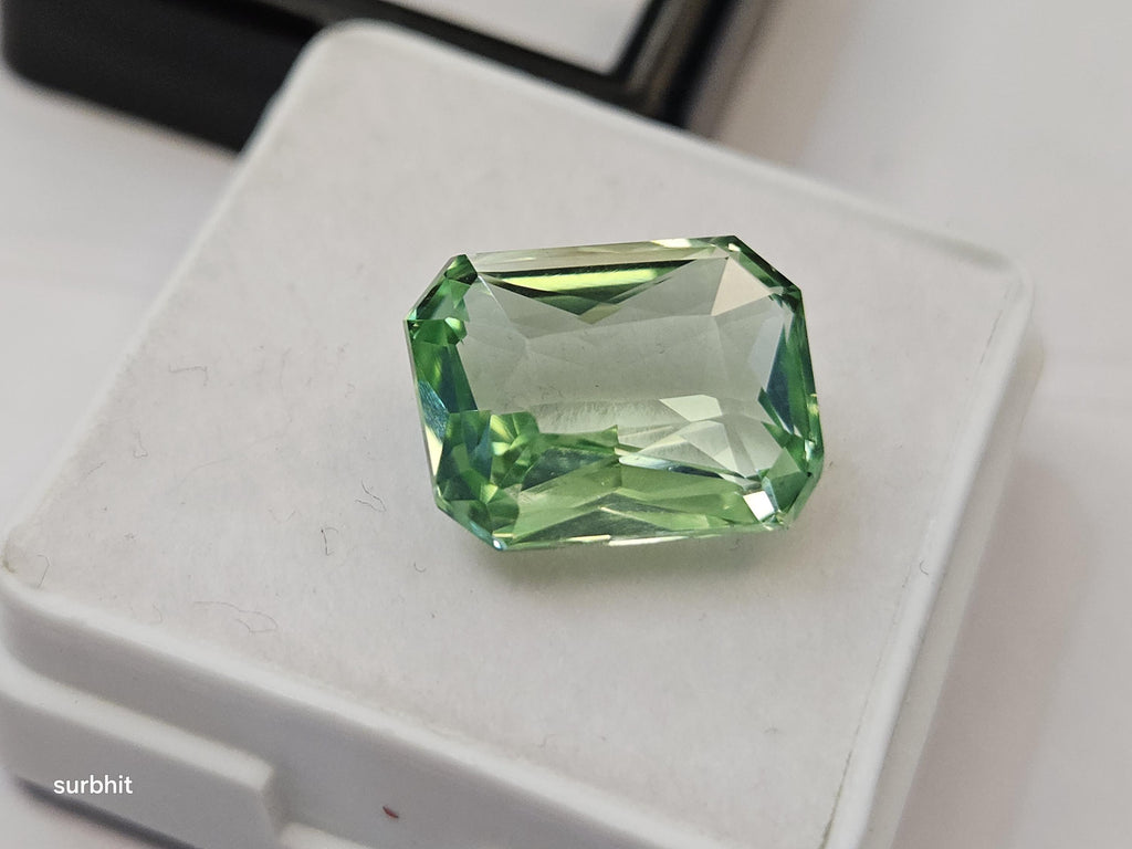 Mint Green Tourmaline Emerald Cut Gemstone – 8-9 Ct Certified Loose Stone for Jewelry Making
