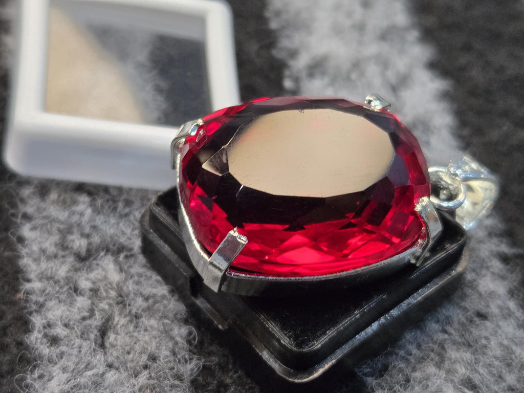 Red Topaz Pendant, 77-78 Ct Cushion Cut Gemstone Lab-Created