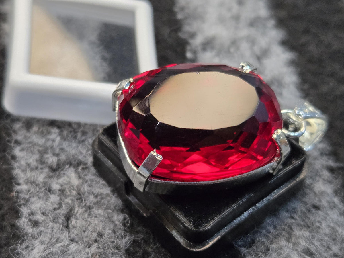 Red Topaz Pendant, 77-78 Ct Cushion Cut Gemstone Lab-Created