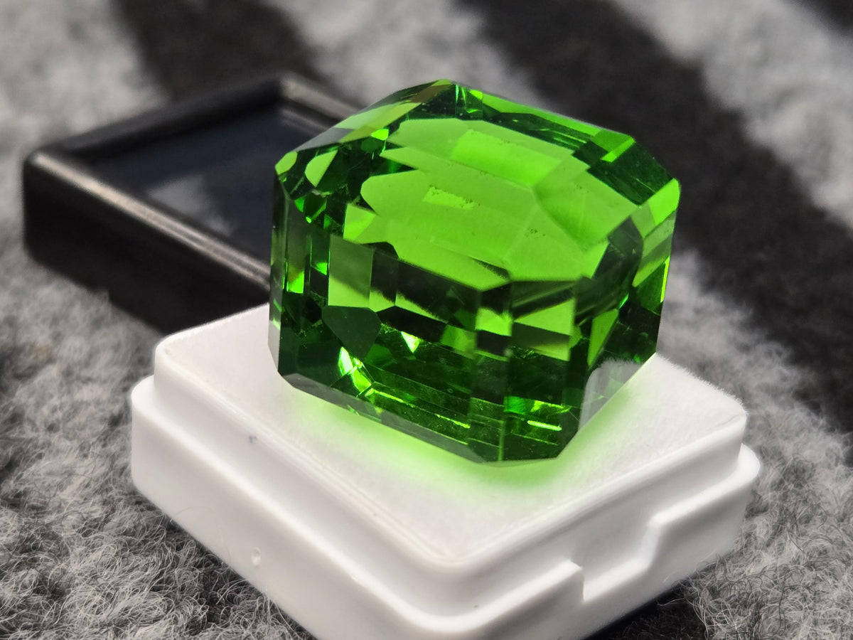 Cube Cut Green Topaz Gemstone, Lab Created, 70+ Carats