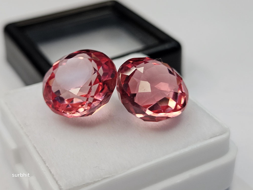 Padparadscha Sapphire Pair, 18-20 Ct Round Cut Loose Gemstones