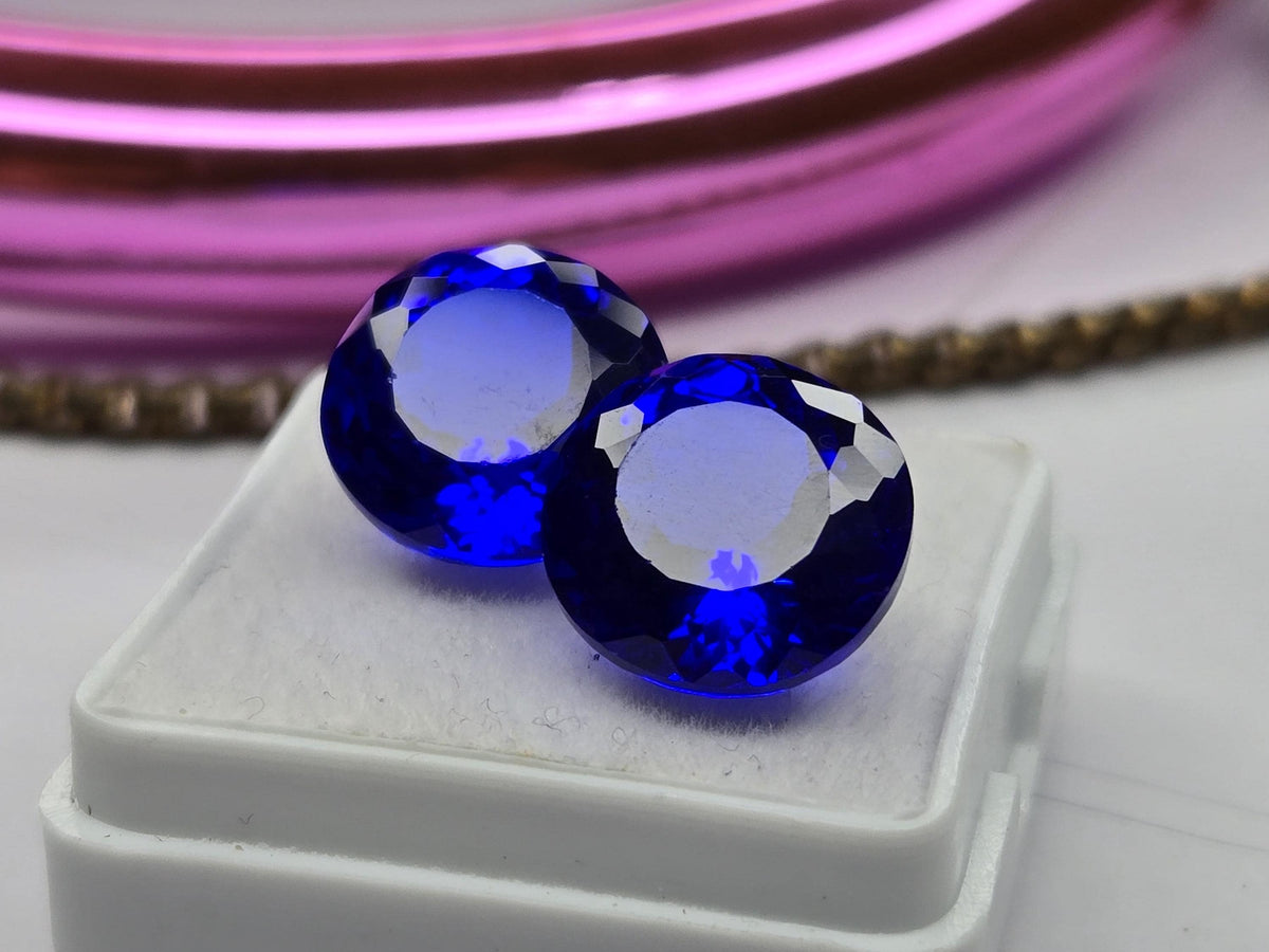 Certified Natural Royal Blue Sapphire 13–14 Ct Round Cut Matching Pair Loose Gemstones for Earrings, Rings & Jewelry Making