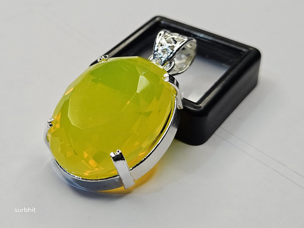 Yellow Opal Locket Pendant, Oval Cut Gemstone, Statement Necklace, Brazil Origin
