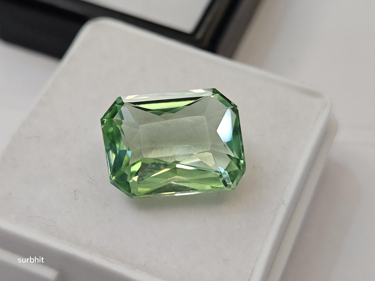 Mint Green Tourmaline Emerald Cut Gemstone – 8-9 Ct Certified Loose Stone for Jewelry Making