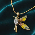Gold Dragonfly Necklace, Crystal Enamel Wings, Nature Inspired Jewelry, Minimalist Whimsical Pendant