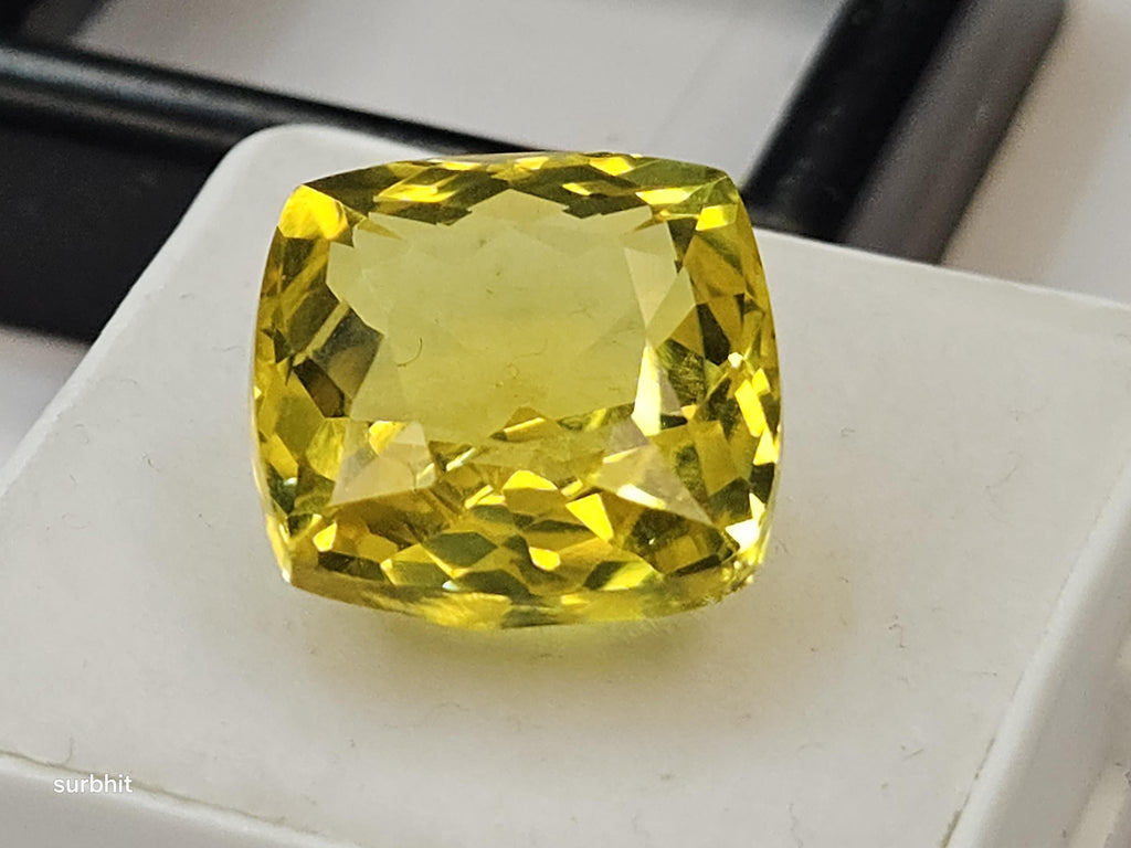 Certified Ceylon Yellow Sapphire Cushion Cut Gemstone (13-14 Ct) for Rings, Pendants