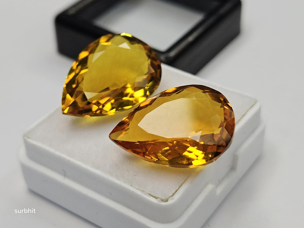 Certified Pear Cut Yellow Citrine Gemstones – 18-19 Ct Loose Pair for Jewelry