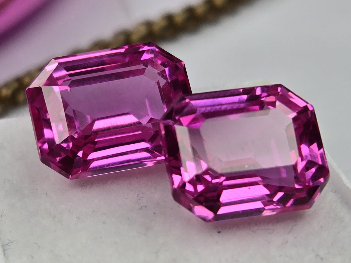 Certified Natural Light Pink Sapphire 15–16 Ct Emerald Cut Matching Pair Loose Gemstones for Earrings, Rings & Jewelry Making